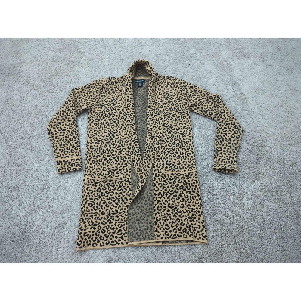 Cynthia‎ Rowley Cardigan Womens S Leopard Print Long Sleeve Open Front Pockets